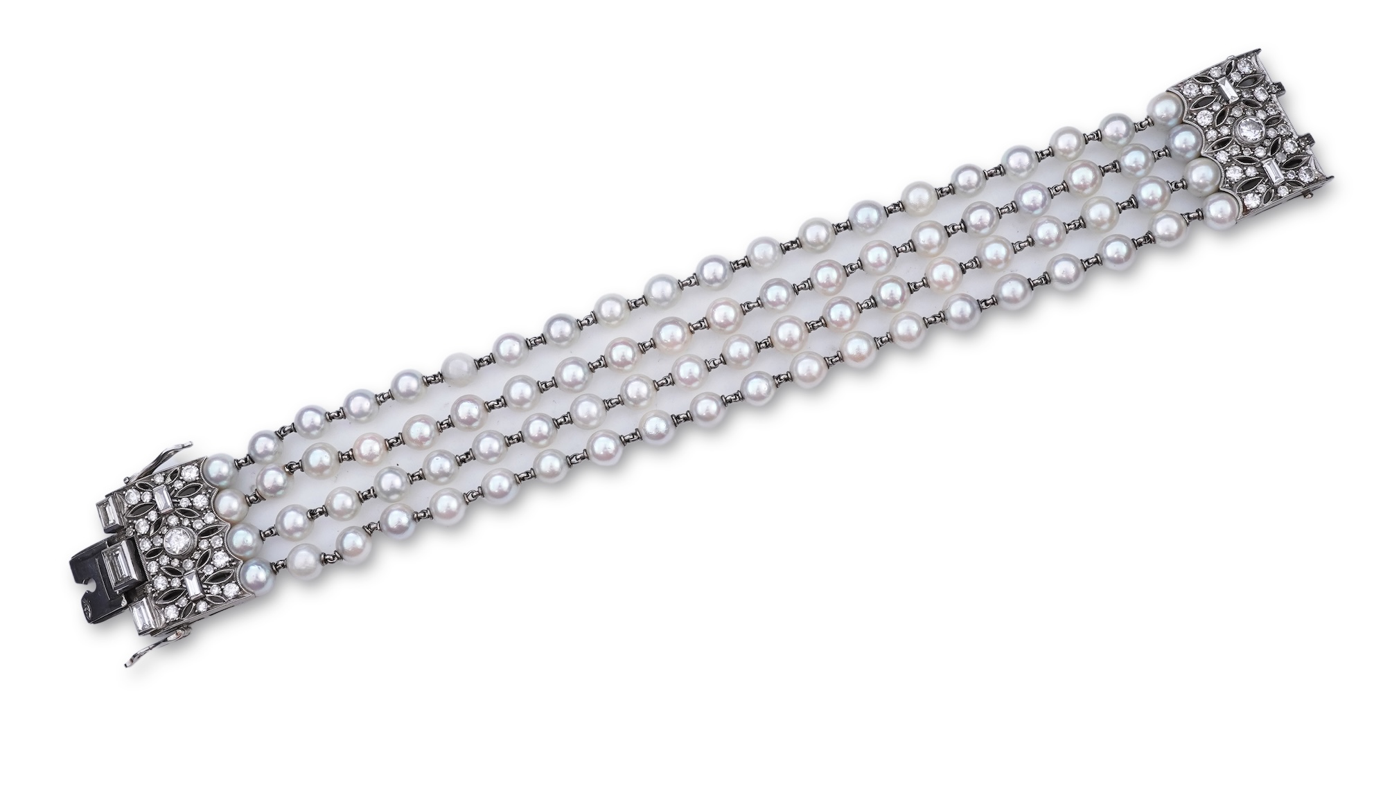A cultured pearl and diamond bracelet